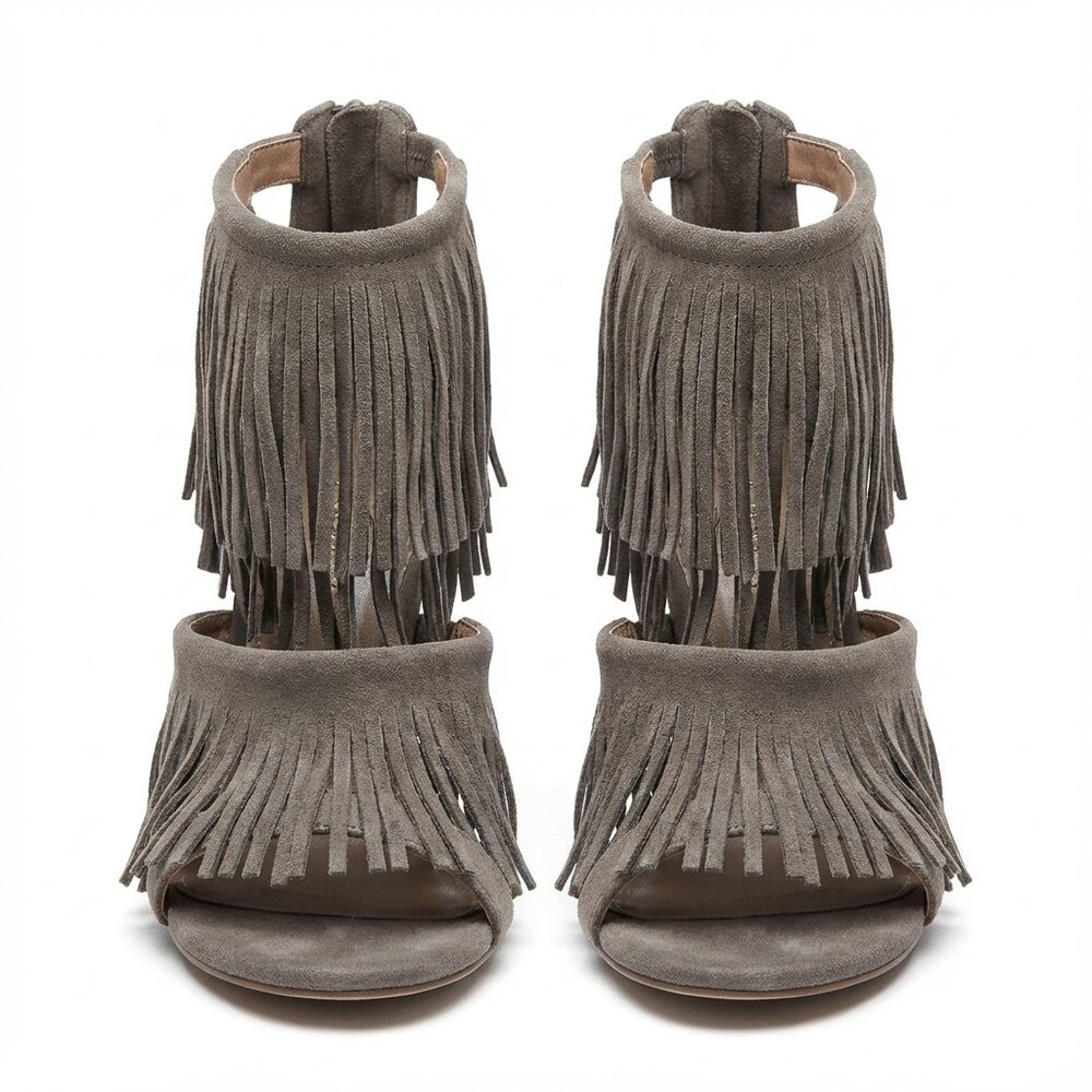 Women mossimo grayish fringed high heel shoes